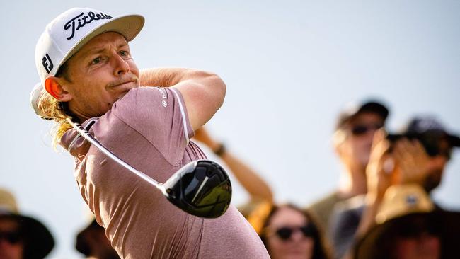 Australia's Cameron Smith plays off the 15th tee during his final round victory in the Australian PGA Championship at Royal Queensland Golf Club on Brisbane on November 27, 2022. (Photo by Patrick HAMILTON / AFP) / --