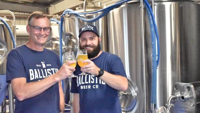 Ballistic Brewing Co's founder David Kitchen and resident Whitsundays brewer Liam Paget at the opening of the new Cannonvale venue. Picture: Kirra Grimes.