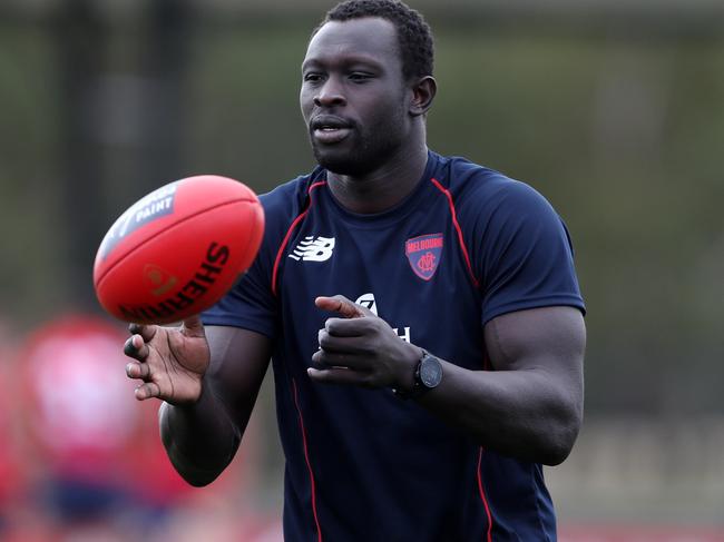 Majak Daw at Melbourne training session at Cranbourne. THURSDAY MARCH 3, 2021. Picture: David Crosling