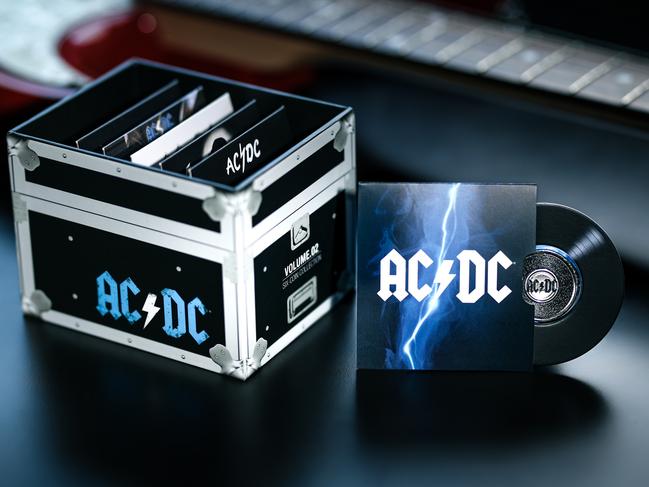 The limited edition set of six 20 cent coins are shaped as mini vinyl records and come packaged in a vinyl sleeve inside a roadie box. Picture: Supplied