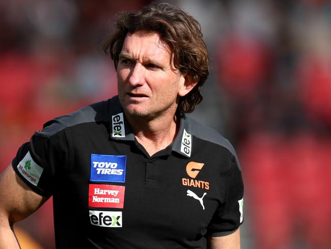 SYDNEY, AUSTRALIA – AUGUST 06: James Hird assistant coach of the Giants look on ahead of the round 21 AFL match between the Greater Western Sydney Giants and the Essendon Bombers at GIANTS Stadium on August 06, 2022 in Sydney, Australia. (Photo by Jason McCawley/AFL Photos/via Getty Images )