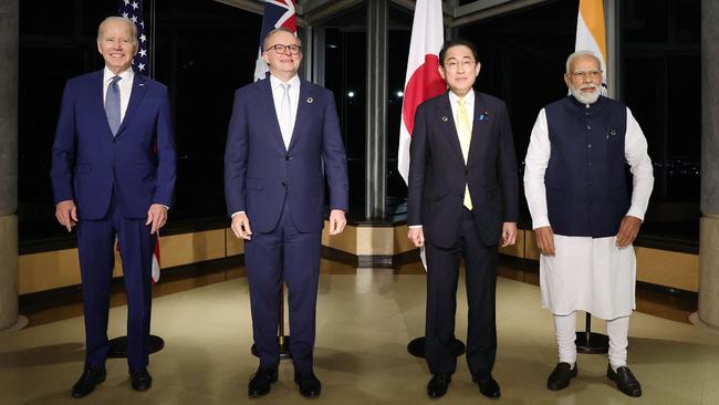 US President Joe Biden, left, Anthony Albanese, Japanese Prime Minister Fumio Kishida and Indian Prime Minister Narendra Modi at the G7 summit in Hiroshima, Japan, in May 2023. Picture: AFP