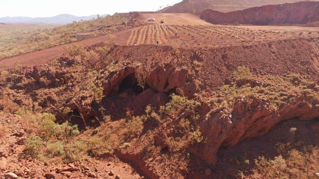 Juukan Gorge in Western Australia's remote Pilbara region, one of the earliest known sites occupied by Aboriginals in Australia. Picture: AFP / PKKP Aboriginal Corporation