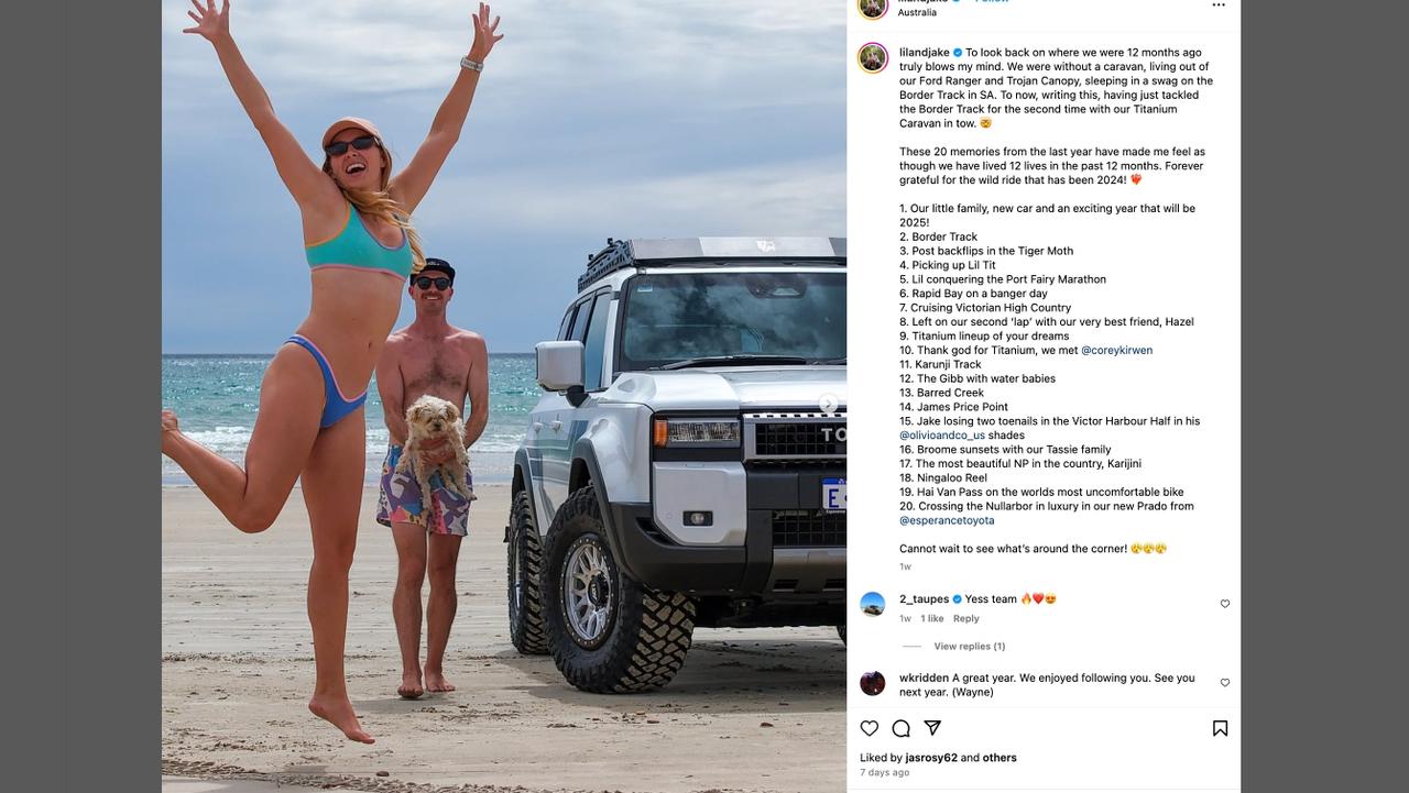 Instagram influencers 'lilandjake' have had trouble with their Toyota Prado. Picture: Supplied