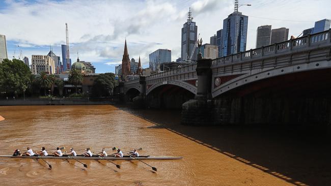 The Yarra River’s muddy brown hue gave rise to the term The Upside Down River. Picture: Alex Coppel