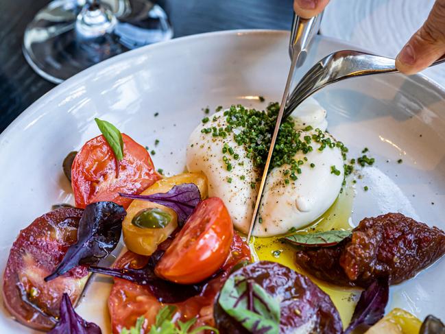 Black Bar &amp; Grill’s ox heart tomato salad, jamon iberico and buffalo mozzarella. Picture: 1oh1 Media