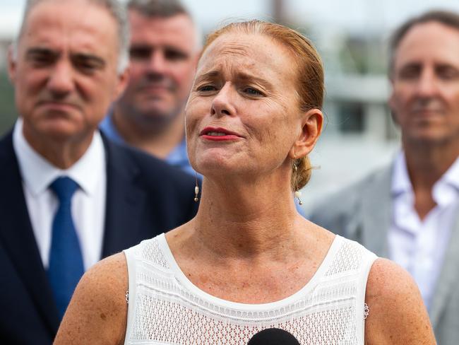 Margie Osmond speaks at a press conference; launching Sydney’s Working Port Coalition to call on the NSW Government to save Sydney Harbour’s last working port at Glebe Island. Picture: NewsWire / Gaye Gerard