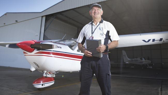 Allen Hilton (67) poses for photographs with his Cessna airplane at Bankstown Airport, Bankstown, NSW, Australia, 29 October 2017.  Allen has made 243 flights in the past 12 years volunteering for Angel Flight.  (AAP IMAGE/Melvyn Knipe)