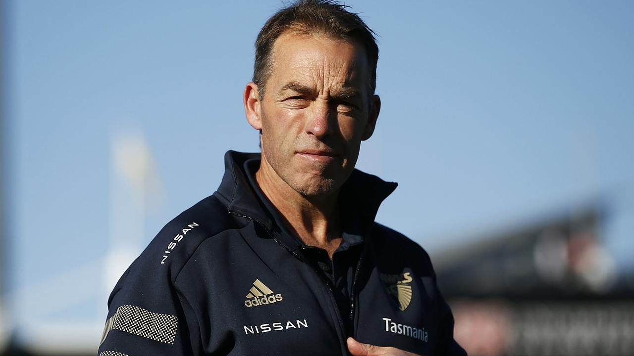 LAUNCESTON, AUSTRALIA - JULY 10: Hawks head coach Alastair Clarkson looks on before the round 17 AFL match between Hawthorn Hawks and Fremantle Dockers at University of Tasmania Stadium on July 10, 2021 in Launceston, Australia. (Photo by Daniel Pockett/AFL Photos/via Getty Images)