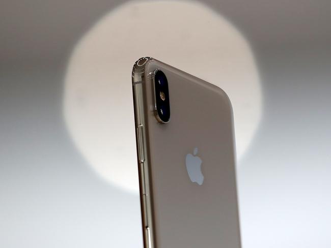 The new iPhone X and its camera is displayed during an Apple special event at the Steve Jobs Theatre. Picture: Getty