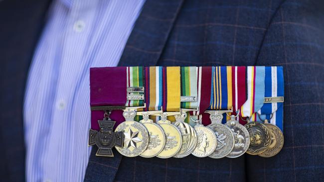 With pride: Daniel Keighran wears his medals, including Australia’s highest military honour, the Victoria Cross. Picture: Mark Cranitch.