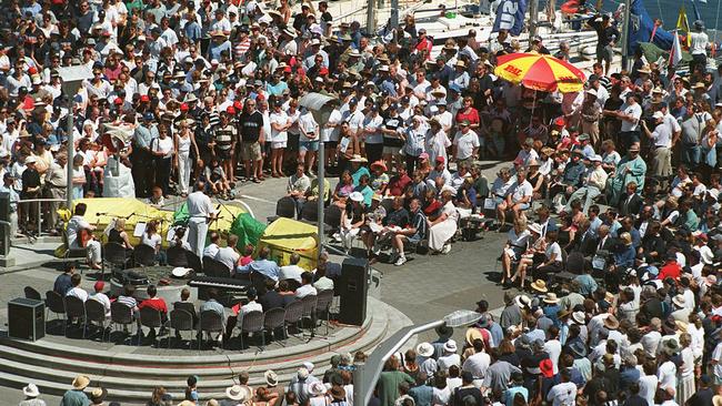 The memorial service in Hobart after the deadly 1998 race. 