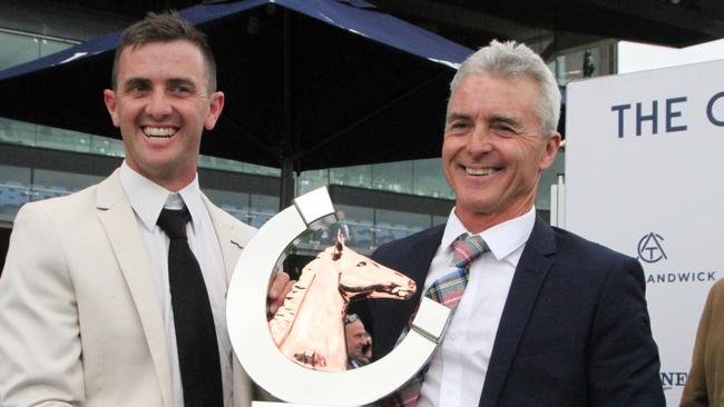 Brock Ryan is apprenticed to trainers Robert (right) and Luke Price who prepare talented filly Jamaea. Picture: Grant Guy