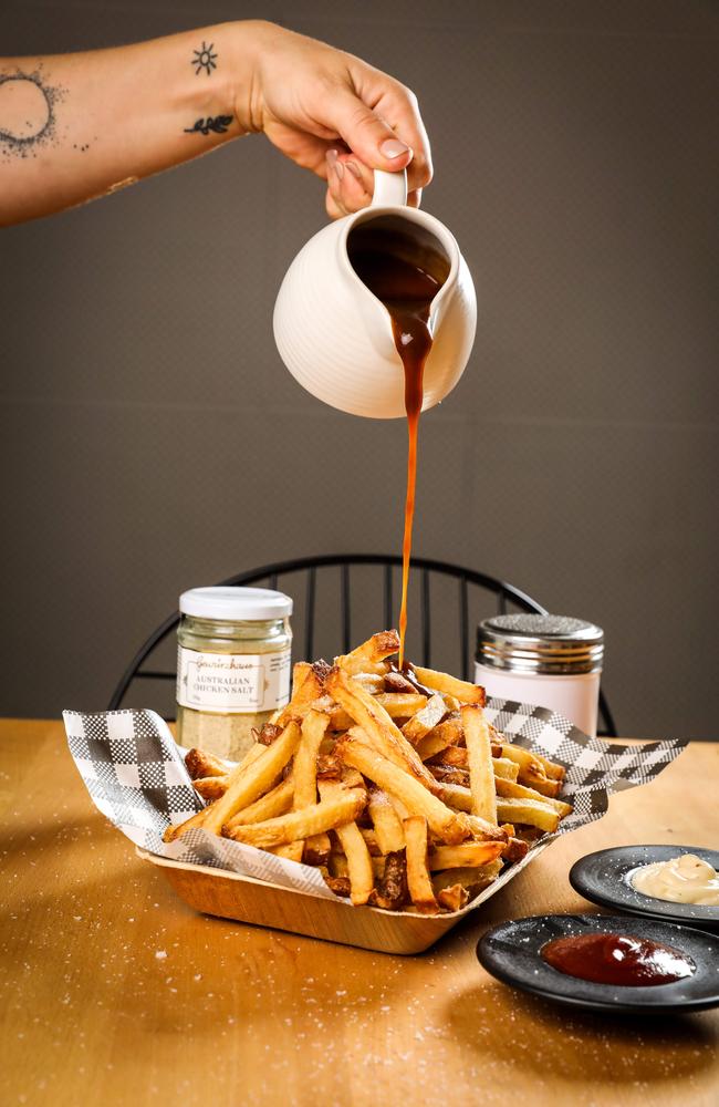 Vegetarian gravy will be among toppings served by the ‘Condiment Crew’ at Melbourne Food and Wine Festival’s Maximum Chips event. Picture: Nicole Cleary