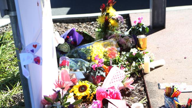 A memorial at the shopping centre where a fatal accident occurred. Picture: AAP/Ric Frearson