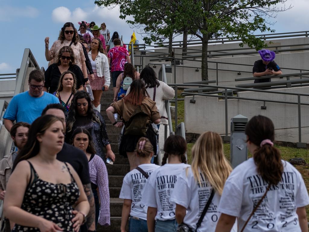 Swifties make their way to Nissan Stadium in Nashville, Tennessee for Taylor Swift’s second night in the city. Picture: Seth Herald/Getty Images