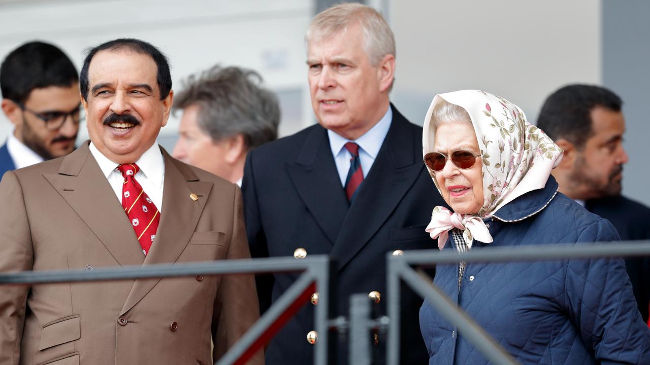 King Hamad bin Isa Al Khalifa of Bahrain, Prince Andrew, Duke of York and Queen Elizabeth II attend the Royal Windsor Endurance event in Windsor Great Park on day 3 of the Royal Windsor Horse Show in May 2018. Picture: Max Mumby/Indigo/Getty Images