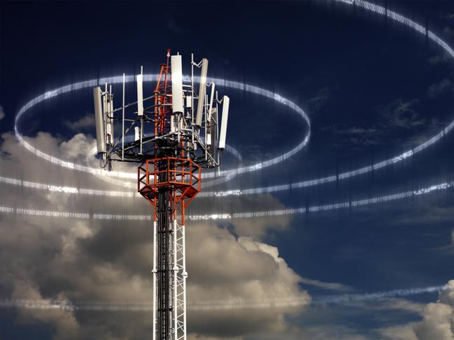 Mobile telecommunication tower or cell tower with antennae and electronic communications equipments