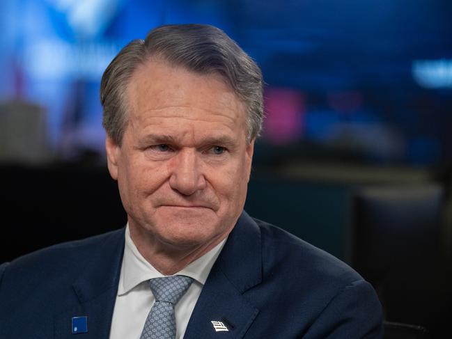 Brian Moynihan, chief executive officer of Bank of America Corp., during a Bloomberg Television interview in New York, US, on Tuesday, March 19, 2024. Moynihan said it'll take time for the banking industry to work through issues with commercial real estate loans, after a New York regional lender alarmed investors with its exposure troubled debt. Photographer: Jeenah Moon/Bloomberg