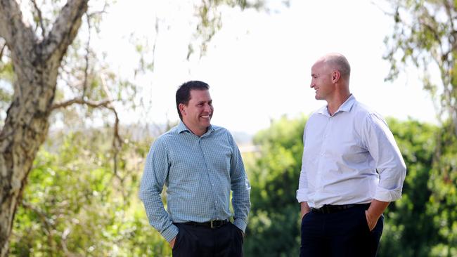 Gladstone Mayor Matt Burnett and Gladstone MP Glenn Butcher at Lions Park. Pics Tara Croser.