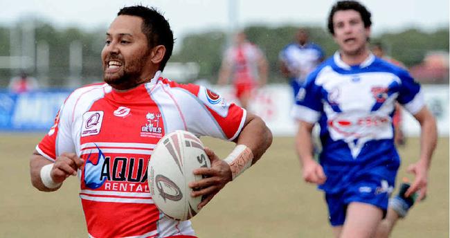 Norths’ Aaron Barba could afford a smile after he scored the first try, running the length of the field against Moranbah. Picture: Tony Martin