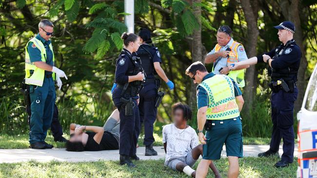 Emergency services on scene after juveniles in an alleged stolen Prado rammed a police vehicle. Picture: Alix Sweeney