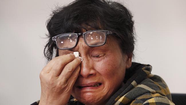 The mother of Nick Hao breaks down while talking about her son’s death. Picture: David Caird