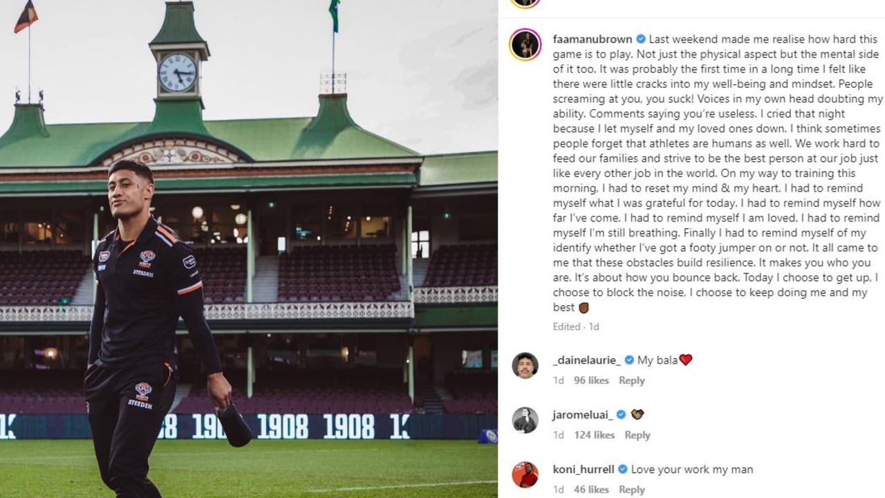 Fa’amanu Brown’s emotional post on Instagram.