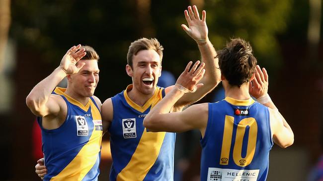 Sam Dunell hits Leigh Masters for a hit-five after Williamstown’s defeat of Port Melbourne.