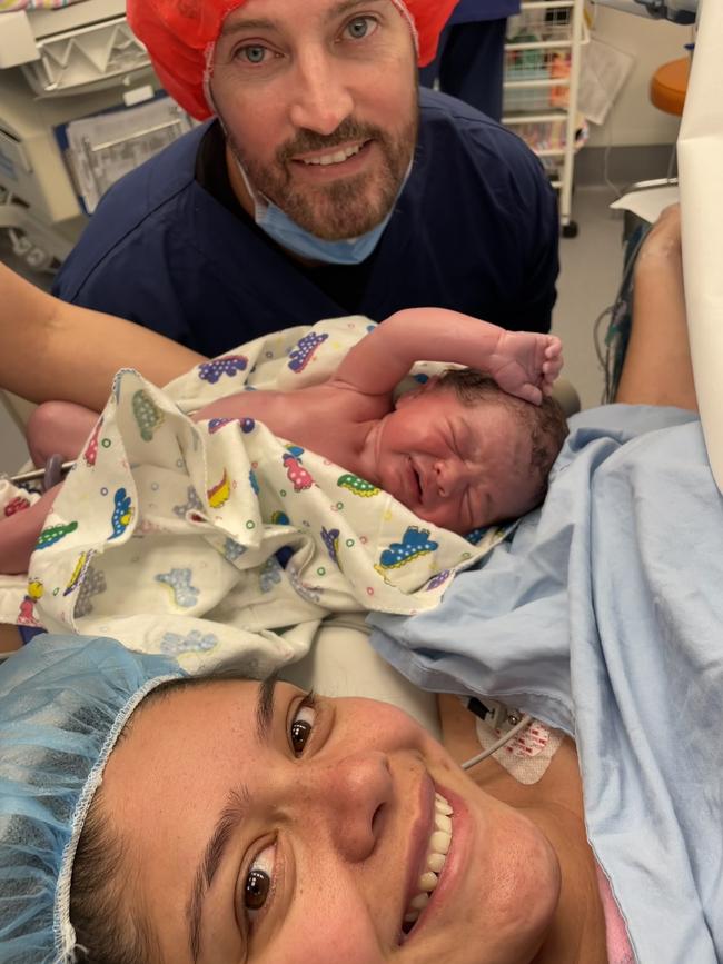 David Clarke and Meriani Silverlake at the birth of their son, Freddie. Picture: Supplied