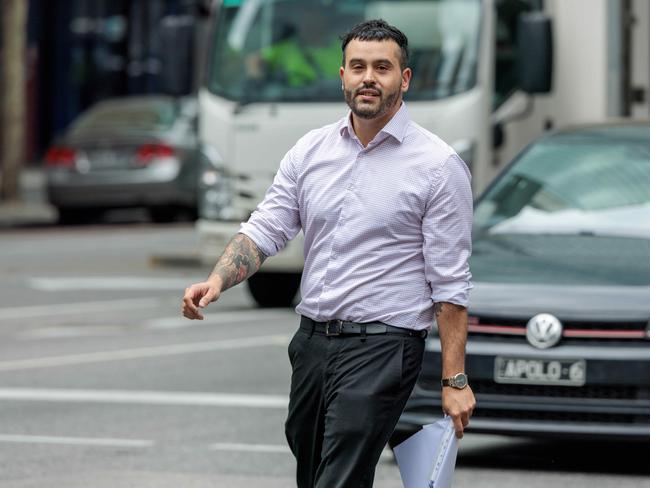 . Mark Benjamin Sepe leaving Melbourne Magistrates court. The accused is among six men arrested by AFP over a $15million illicit tobacco importation involving 10 million cigarettes. Picture: NCA NewsWire / David Geraghty