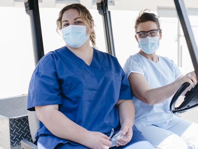 27-10-21 -Ramsay Health nurses helping out with covid in Dubbo, NSW. --  Light blue scrubs Renee Davis RN (registered nurse) - Lake Macquarie Private Hospital - Dark blue scrubs Elise Jenkins RN (registered nurse) - Westmead Private Hospital  - PIC: Nat Salloum