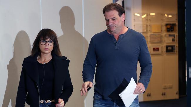 CFMEU Secretary John Setka holds a press conference with his wife Emma Walters, in North Melbourne. Picture: David Crosling