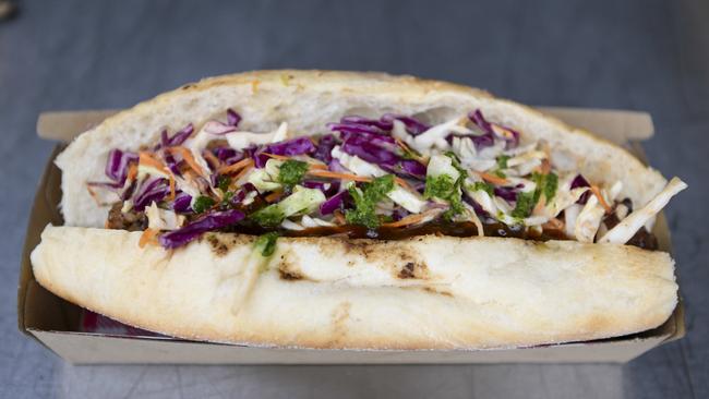 A beef brisket roll that will be available at Adelaide Oval. Picture: Mark Brake