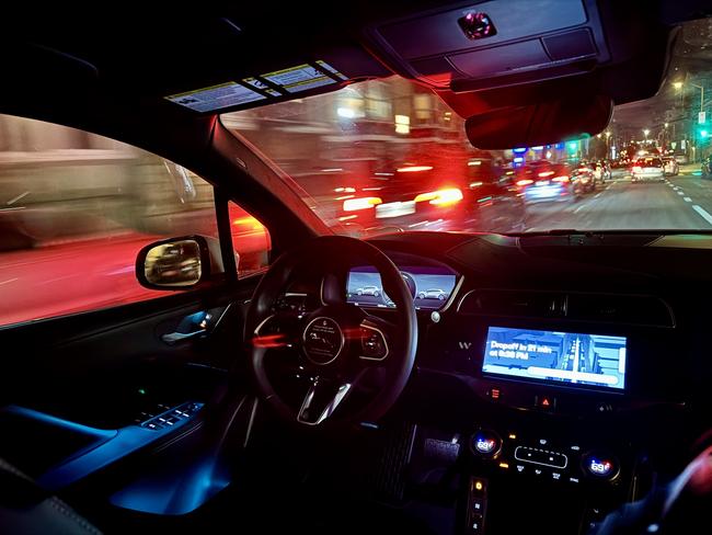 Inside a 2024 Waymo Jaguar I-Pace autonomous taxi. Picture: David McCowen