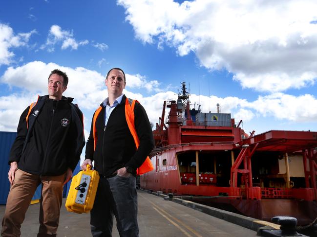 L-R Doctor Christian Schoof and Doctor Ben Galton-Fenzi. Australia's 2016-2017 Antarctic Summer season will be soon underway with the Aurora Australis leaving Hobart for the Antarctic. Picture: NIKKI DAVIS-JONES