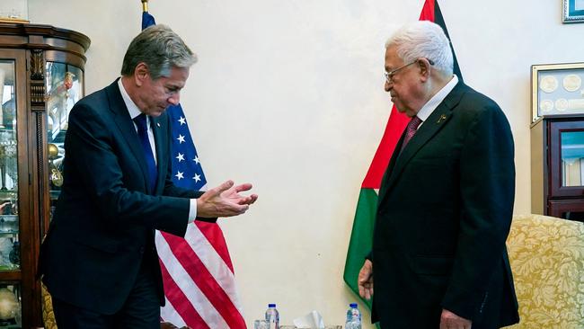 Antony Blinken meets Mahmoud Abbas in Amman on Friday. Picture: AFP