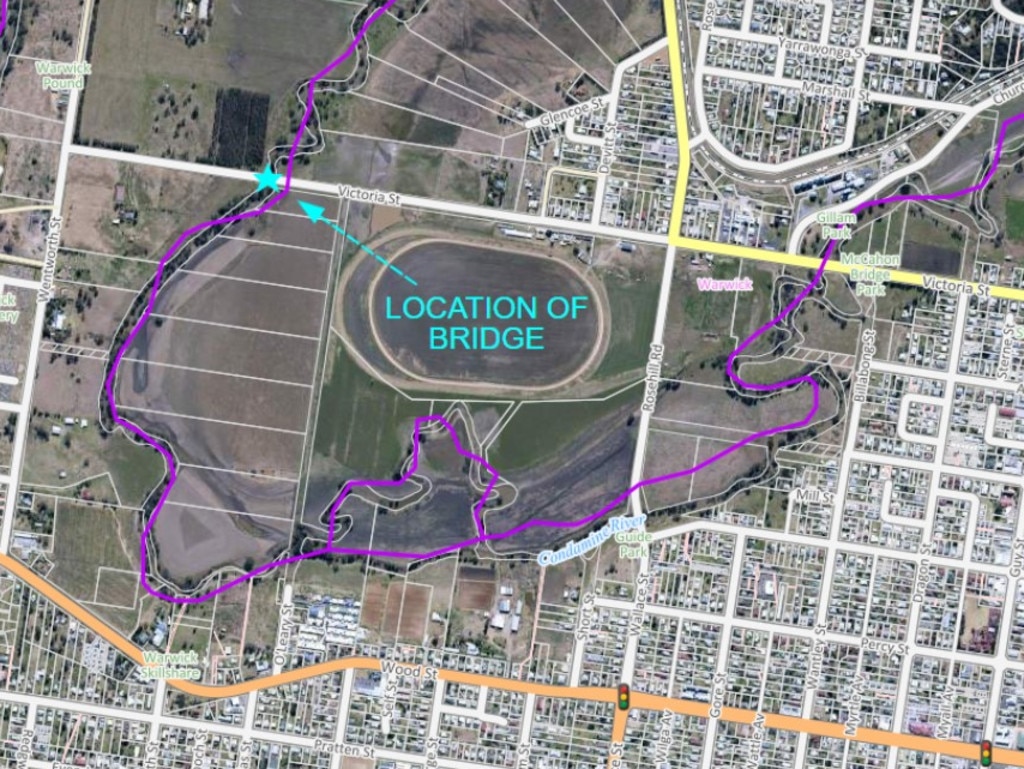 Location of Cox Bridge, west Warwick, above the mighty Condamine River (Photo: SDRC)