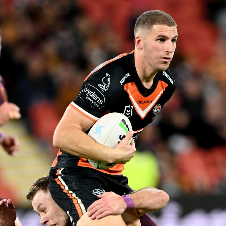 Adam Doueihi of the Tigers has a vastly improved pack to work behind in 2023. Picture: Bradley Kanaris/Getty Images