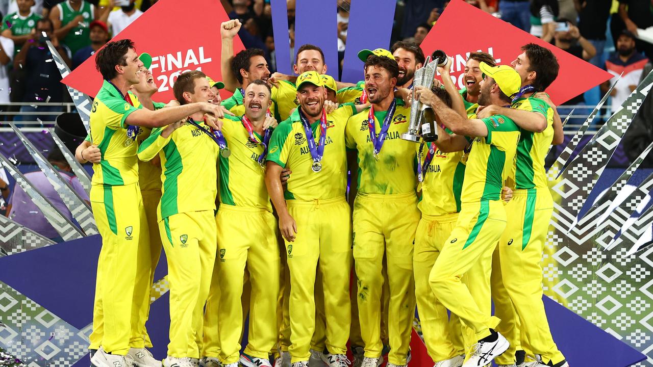 The Aussies celebrated winning the T20 World Cup in style. (Photo by Francois Nel/Getty Images)