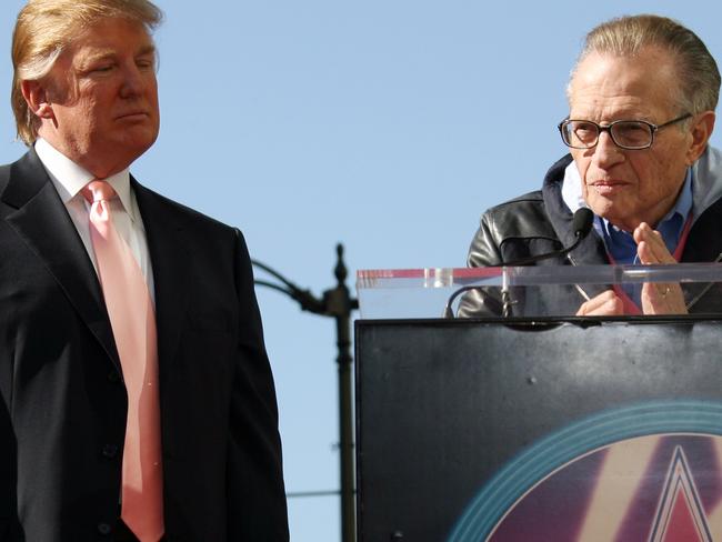 Larry King gives a speech for Donald Trump after the former US President received a star on the Hollywood Walk of Fame in 2007. Picture: AFP