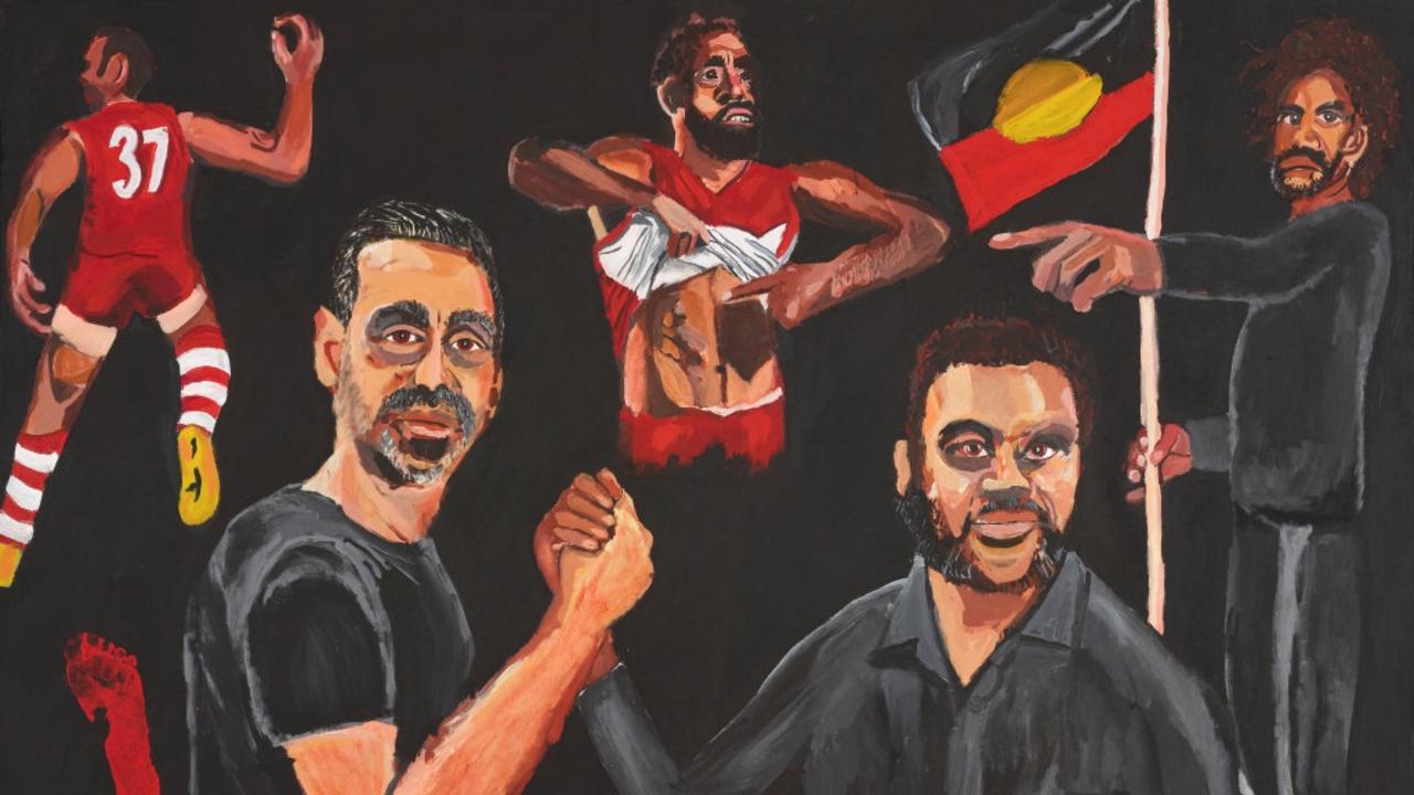 Stand Strong for Who You Are (portrait of Adam Goodes by Vincent Namatjira). Supplied by Art Gallery of NSW.