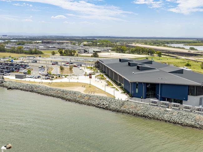 Brisbane International Cruise Terminal with Luggage Point Wastewater Treatment Plant in background, Thursday, December 14, 2023 - Picture: Richard Walker