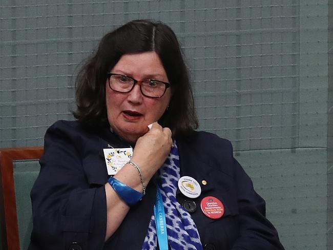 Leonie Sheedy during the National Apology to Victims and Survivors of Institutional Child Sexual Abuse in the House of Representatives Chamber in Parliament House, Canberra. Picture Kym Smith