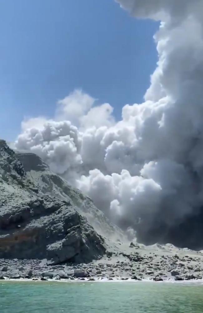 White Island Volcano eruption in New Zealand – "Those are some of the people put boat picked up. Praying for them and their recovery. Woman my mom tended to was in critical condition but seemed strong by the end. The helicopters on the island looked destroyed:" Picture: @sch/Michael Schade/Twitter