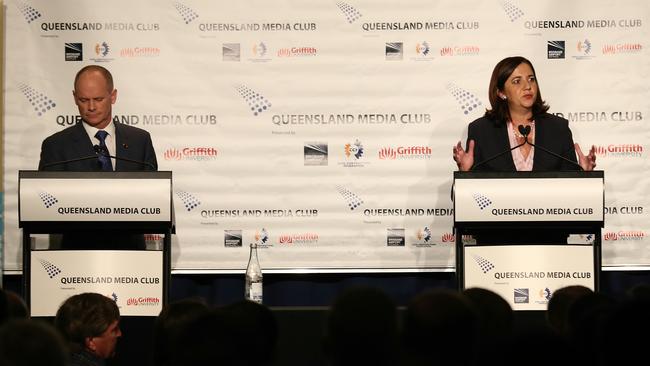 Premier Campbell Newman and Opposition leader Annastacia Palaszczuk at The Leaders’ Debate. Picture: Adam Head