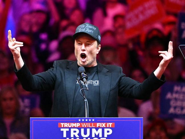 Tesla and SpaceX CEO Elon Musk speaks at a rally for former US President and Republican presidential candidate Donald Trump at Madison Square Garden in New York, October 27, 2024. (Photo by ANGELA WEISS / AFP)