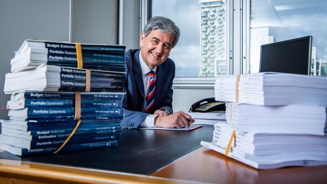 The budget is the last in Rob Lucas’s 39-year political career and is designed to position the Liberals for their bid for a second term in office at next March’s state election. Picture: Tom Huntley