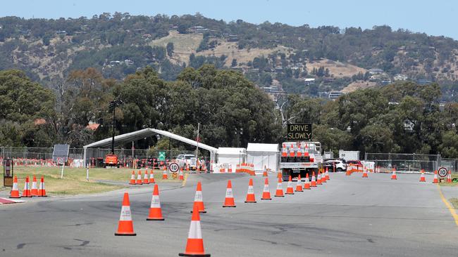 The Victoria Park Pakapakanthi COVID-19 drive-through testing site on day 1 of the six-day COVID-19 Lockdown. Picture: NCA NewsWire / Kelly Barnes