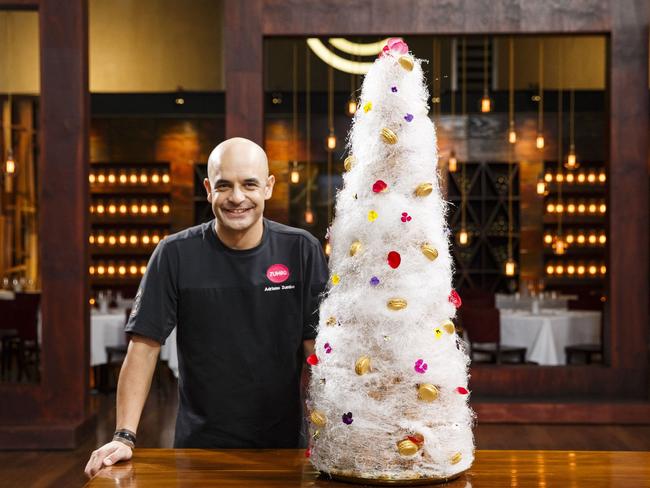 Adriano Zumbo returns to the MasterChef kitchen with the dreaded croquembouche. Supplied by Channel 10.